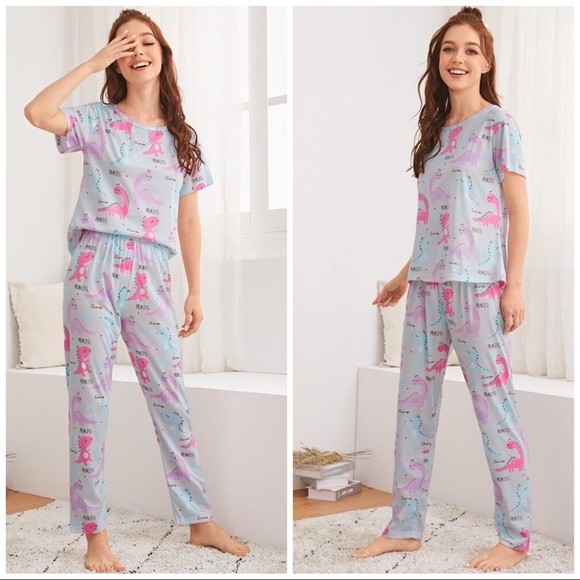 New Gray Dino Tee & Pants Pajama Set​ - Picture 2 of 3